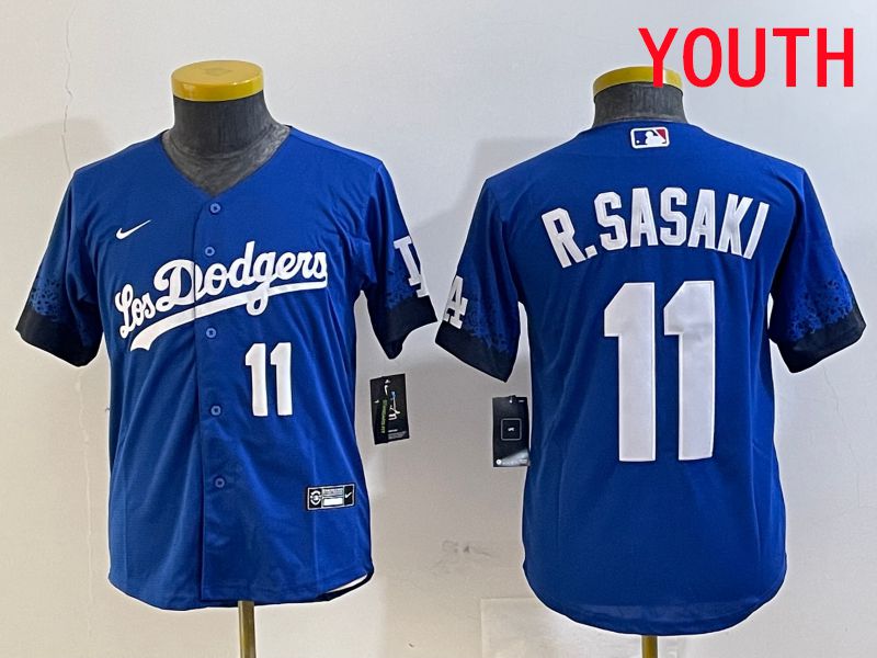 Youth Los Angeles Dodgers #11 R.Sasaki Blue City Edition Game 2025 Nike MLB Jersey style 2->youth mlb jersey->Youth Jersey